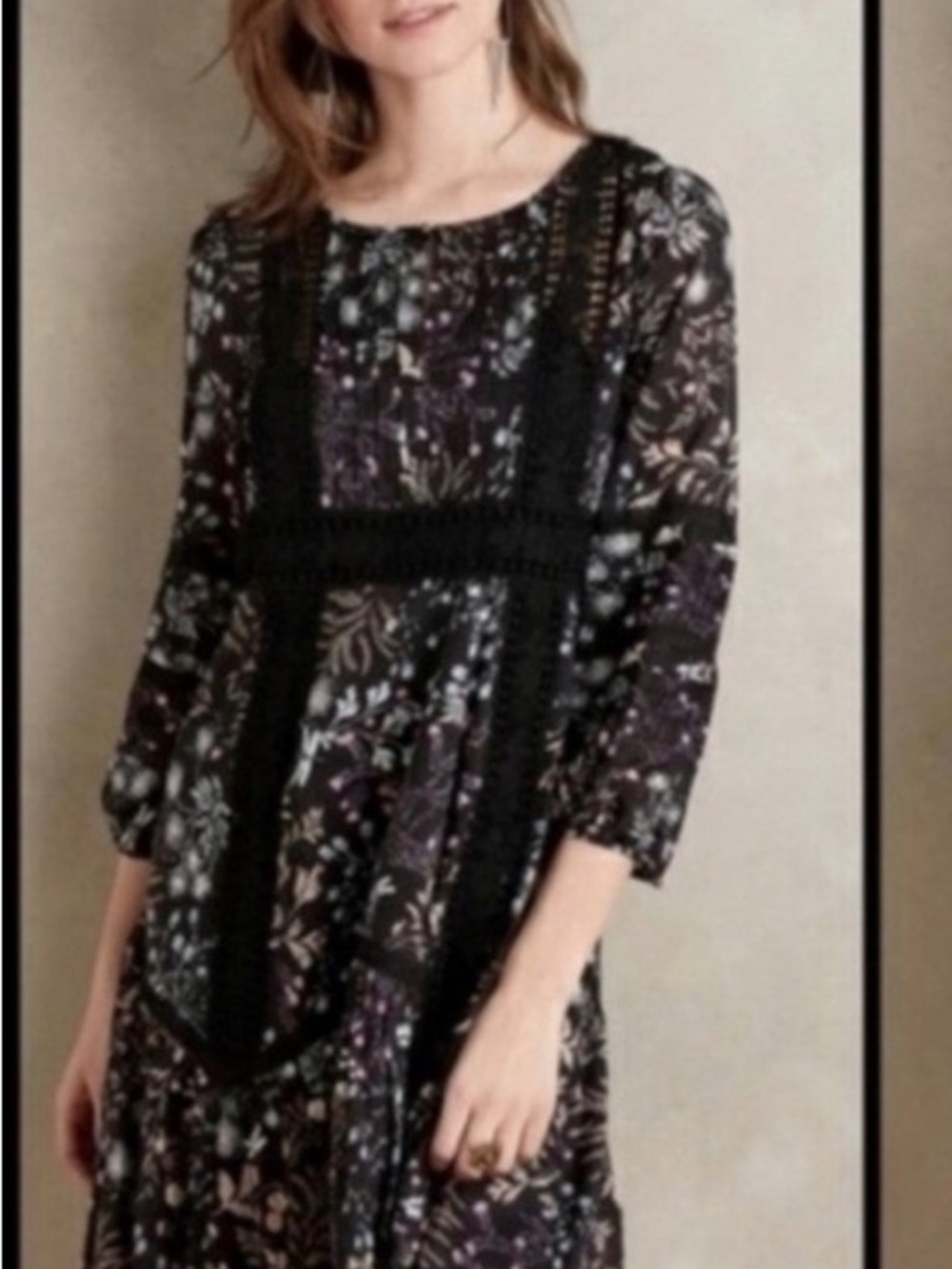 Moulinette Soeurs Kerstin Black Floral Crochet-Trim Dress